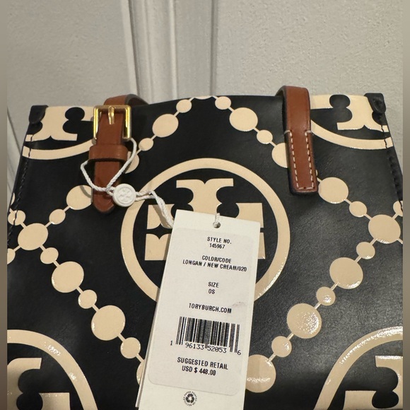 Tory Burch Black and Cream two sided Tote with Brown Handle Bag - Picture 6 of 6